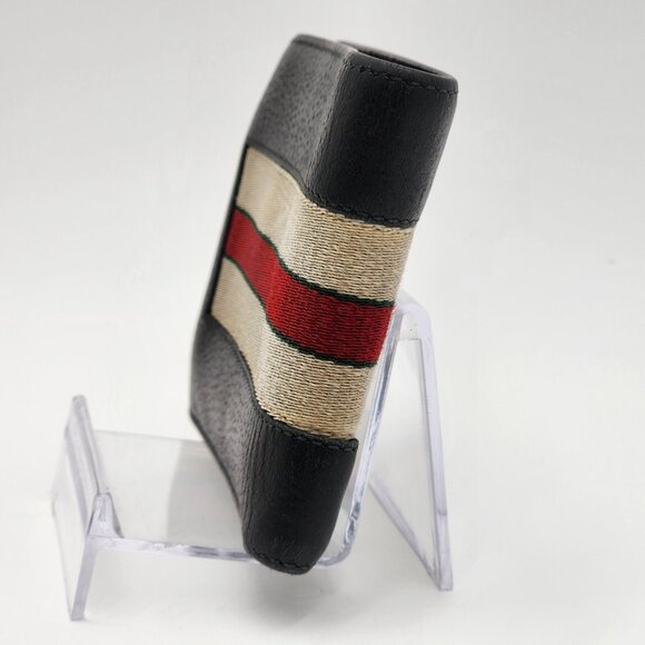 GUCCI Men's Bifold Wallet-Logo Stripe Web Black Leather - Picture 12 of 17